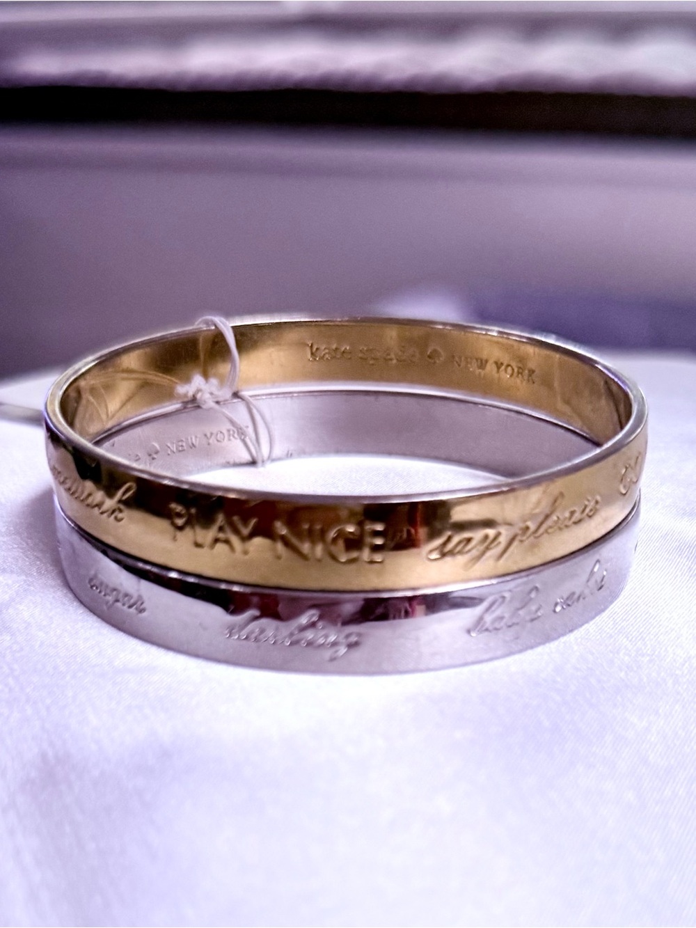 Kate Spade Set of 2 Idiom Bangle Bracelets - Gold & Silver Tone (2014) NWT